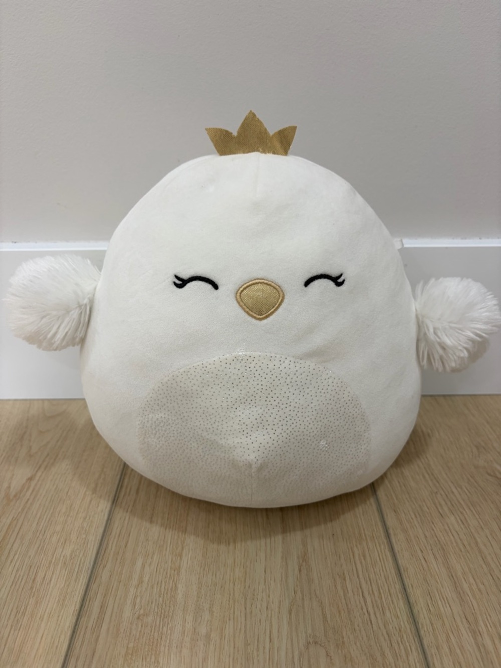 Squishmellow Plush Cozy Soft Comfy White Bird Pet Pillow with Gold Crown
